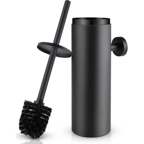 Brosse WC INOX,Toilette WC avec Couvercle Anti-éclaboussures Fermé,Tête de Brosse Remplaçable Mesures 8 x 8 x 39 cm(Noire) (1/4)