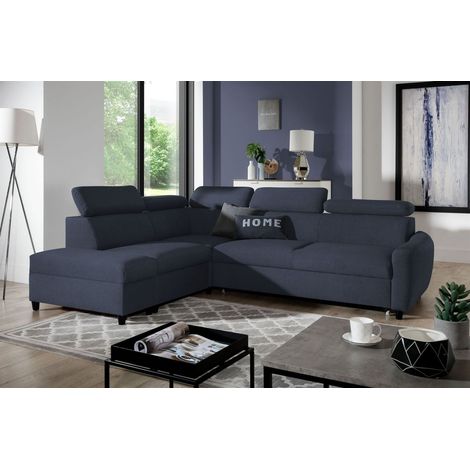 Ecksofa Schlafsofa Sofa ANTON in Stoff Esito Dunkelblau Ottomane Links (1/4)