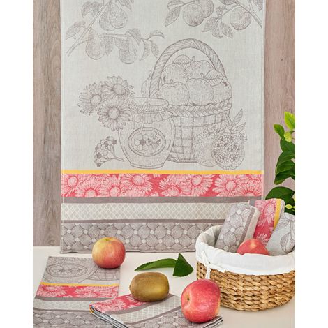 Lot de 6 torchons de cuisine imprimés "Fruits du Marché" 50 x 70 cm Coton Egyptien