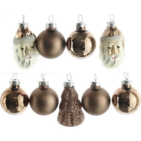 Christbaumkugeln Figuren Mix Walnussbraun aus Glas - 9er Set (1/2)
