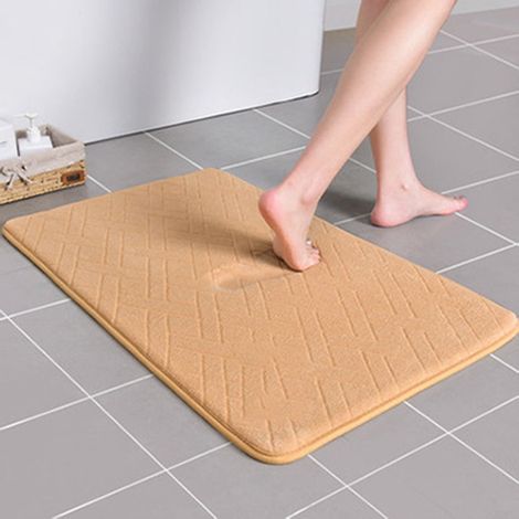 Tapis De Bain - Mousse à Mémoire De Forme - Absorbant - Antidérapant - Pour Salle De Bain Toilette Entrée - 40x60 cm - Jaune (1/5)