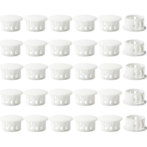 Insert Caps - Lockable Round Fixing Caps - For Furniture Fence Post Tubes - 16 mm, 30 Units - White