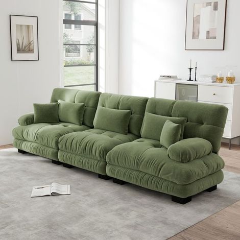 Canapé d'angle - SOGEU - Modulaire - Assise profonde - Chenille vert - Canapé‑lit réversible (1/5)