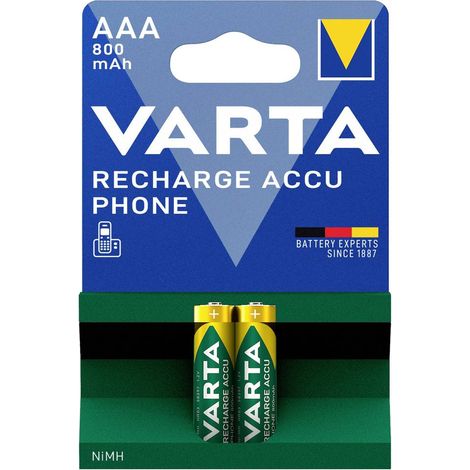 Varta RECH.AC.Phone AAA800mAh BLI2 Batteria ricaricabile Ministilo (AAA) NiMH 800 mAh 1.2 V 2 pz. (1/3)