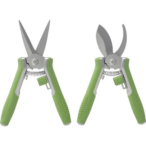 Ensemble d'outils de jardin, 2 pièces, outils de jardin en acier inoxydable, comprenant un sécateur et un coupe-branches, vert et argent (1/4)