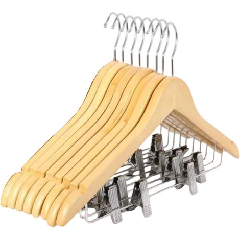 Cintre en bois massif antidérapant, cintre d'hôtel en bois sans couture, pince à pantalon, support à vêtements, cintre rétro pour vêtements d'enfants (1/5)