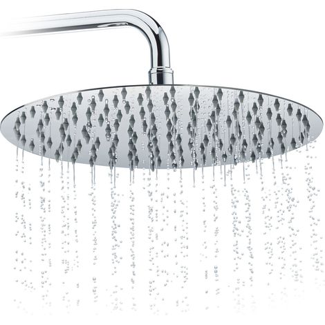 Relaxdays Round Rainfall Shower Head, 300 mm, Stainless Steel, Mirror Effect, High Gloss, 1/2 Inch, Silver (1/5)