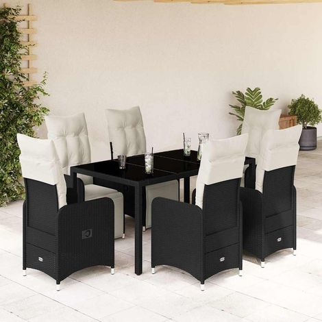 7-tlg. Garten-Bistro-Set mit Kissen Schwarz Poly Rattan (1/5)