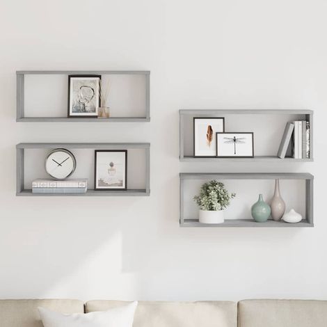 Étagères murales cube 4 pcs-Étagère flottante-Étagère de rangement suspendue Sonoma gris 60x15x23 cm Bois 281127 (1/5)