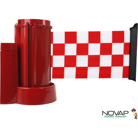 Enrouleur mural Rouge avec sangle damier Rouge/Blanc 3m x 100mm - 2053655 (1/3)