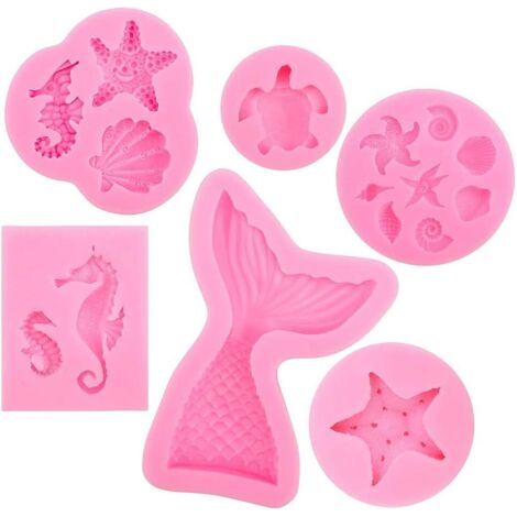 6 Pièces Fondant Gâteau Moule Sirène Queue Moule DIY Animal Silicone Moule Ensemble Chocolat Moule Gelée Moule (1/5)