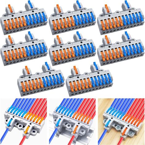 2 Input-12 Out Terminal Blocks Kit (8 Sets), High Density Lever Wire Connectors, Dual Input-12 Output, DIN Rail (1/5)