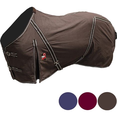 155 cm, bordeaux: Coperta in cotone con spacchi laterali, copricoda e cinghie incrociate con terminali elastici