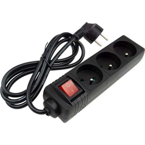 Multiprise à 3 prises 2P+T 150cm avec interrupteur noir Eco Light (1/3)