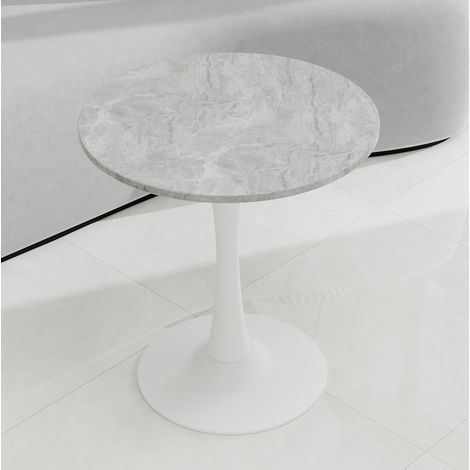 Table basse ronde 70 cm en marbre artificiel gris et blanc HAVRYA (1/5)