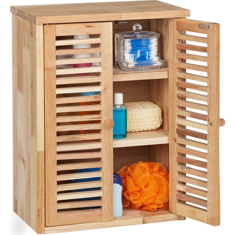 Relaxdays Bathroom Cabinet, Walnut Wood, HxWxD: 46.5 x 35 x 21 cm, Panelled Doors, 3 Shelves, Kitchen Storage, Natural (1/5)