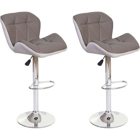 [NEUWERTIG] 2er-Set Barhocker HHG-156, Barstuhl Tresenhocker, höhenverstellbar Kunstleder taupe-grau