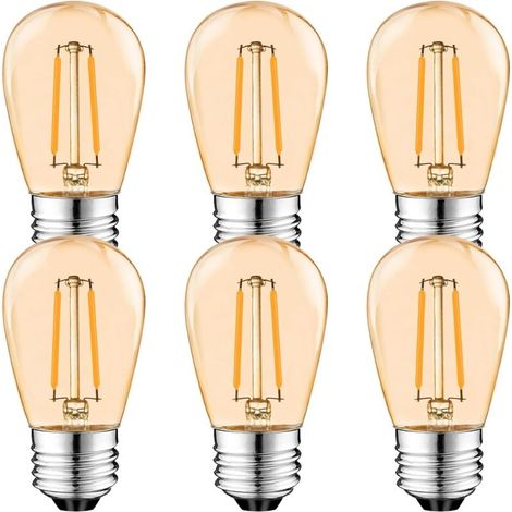S14 E27 Edison LED Glühbirne,2W Vintage Filament Fadenlampe,Amber , Warmweiß 2700K, 360 ° Abstrahlwinkel, Nicht Dimmbar 6er-Pack [Classe énergétique G]
