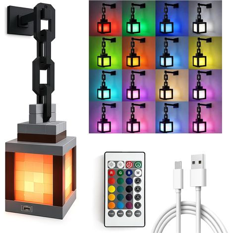 Veilleuse Lanterne Pixelisée Avec Télécommande, Lampe Torche Murale, 16 Couleurs, Télécommande Et Fonction De Variation D'Intensité, Idéale Pour La Chambre, Le Camping Et Comme Cadeau Pour Les Gamers (1/5)