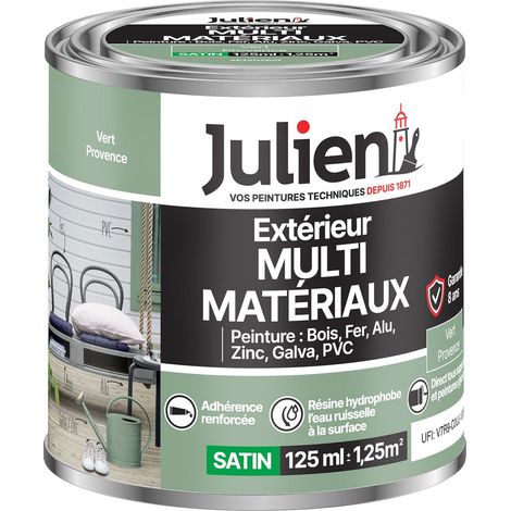 Julien Peinture Multi-Matériaux Satin en phase Aqueuse - Bois, Fer, Alu, PVC, Zinc, Acier galvanisé, brut ou peint - Vert Provence 0,125 L