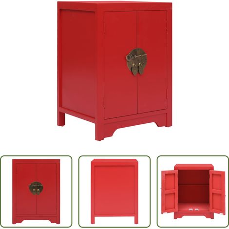 vidaXL Table de chevet rouge - Table de chevet Rouge 38 x 28 x 52 cm Bois de Paulownia (1/5)