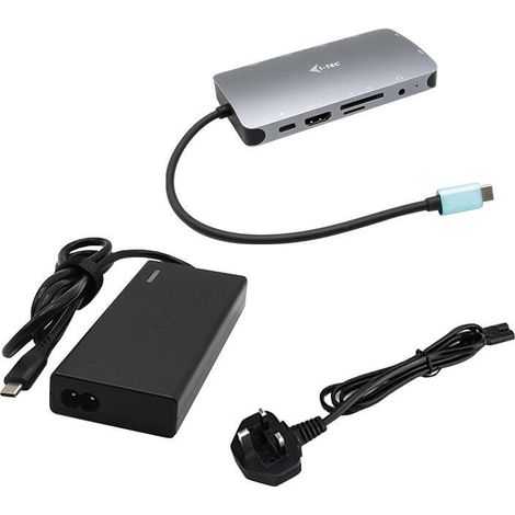 Estación Docking USB-C i-tec Metal Nano HDMI/VGA LAN + Cargador Universal 77W Plateado (1/4)