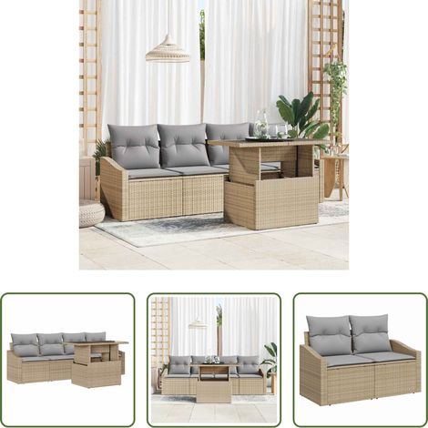 Poly Rattan - Garten-Sofa-Set mit Speicher 5 pcs Beige Poly Rattan (1/5)