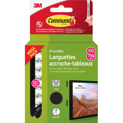 Languettes accroche tableaux Command™, noires, grandes, 12 paires (24 languettes), multi-pack (1/5)
