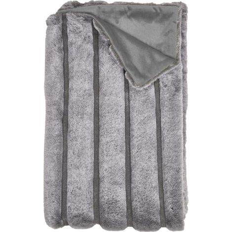 Plaid Ultra Doux 120x150cm Texturé Imitation Fourrure Gris (1/3)