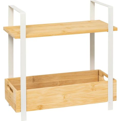 Étagère 2 Niveaux en Bambou "Ordera" 30cm Naturel & Blanc (1/2)