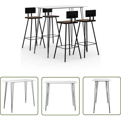 The Living Store 5-tlg. Bar-Set Weiß - Esstisch - Bartisch - Barhocker - Wohnzimmer Dekoration - Kücheninsel (1/5)
