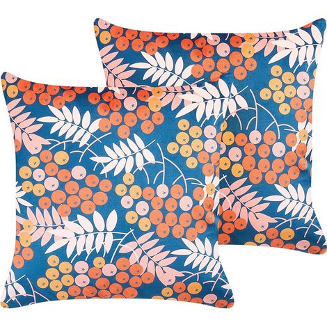 Set of 2 Decorative Cushions SUMAC Velvet 45 x 45 cm Multicolour Plant Pattern (1/5)