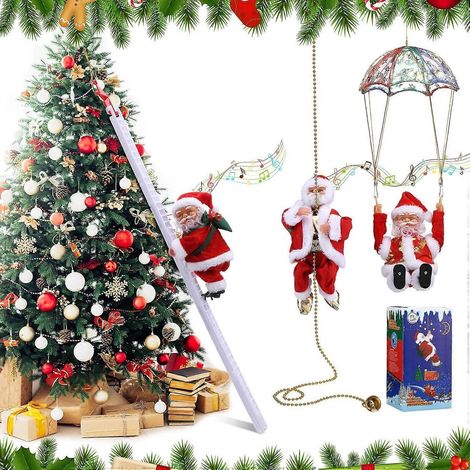 Lot de 3 décorations électriques Père Noël grimpantes : échelle de corde, parachute, saut périlleux et peluche. (1/5)