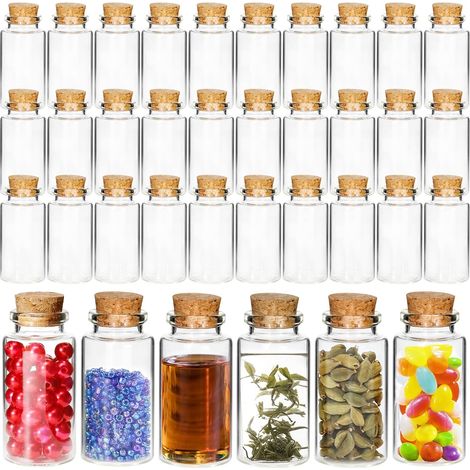 30 Mini Fiole Verre,25ml,Bouchon Liège,Transparent,Décoration Mariage (1/5)