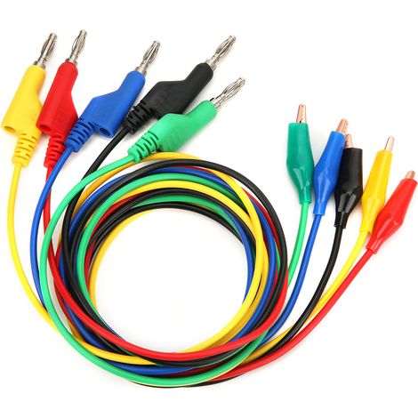 P1044 Lot de 5 cordons de test empilables de 4 mm et 1 m avec fiches bananes et pinces pour multimètre (1/5)