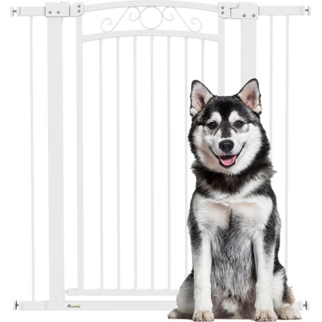 Cancello cane larghezza regolabile 76-104 cm, 2 estensioni, doppia chiusura, bianco