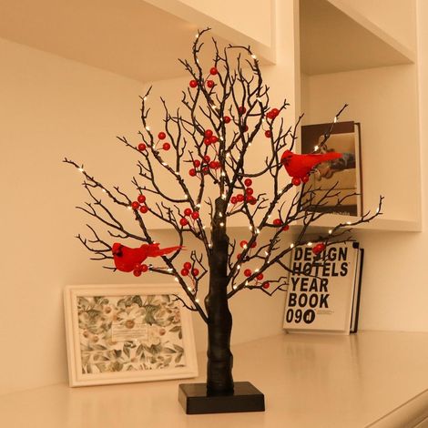 Arbre De Baies Rouges - Lampe À Led Pour Décoration De Table - Centre De Table De Noël - Fonctionne Sur Piles - 1 Pièce (1/5)