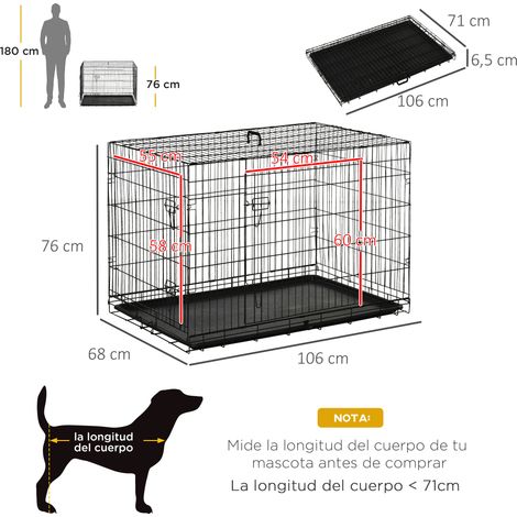 Cage pliable pour chiens de taille moyenne. avec 2 portes. plateau amovible. poignée et structure métallique. en acier. 106 x 68 x 76 cm. noire. (1/5)