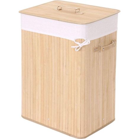 Cesta de ropa sucia de bambú natural de 70 l con asas 61 x 43 x 32 cm DEC04119