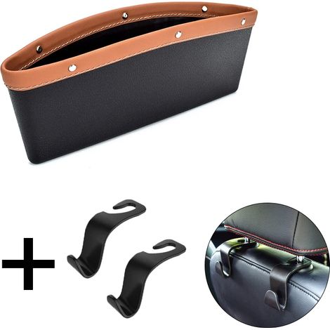 (Orange avec 2 crochets) Organisateur d'espace pour siège auto, rangement pour console centrale, poche de rangement, accessoire universel pour l'intérieur de la voiture (femme) (1/5)