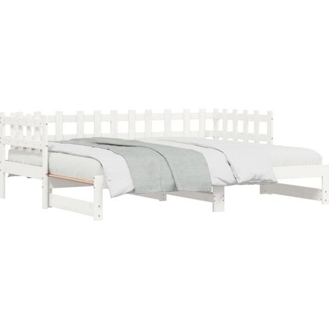 Lit coulissant Blanc 2x(90x190) cm Bois de pin massif (1/5)
