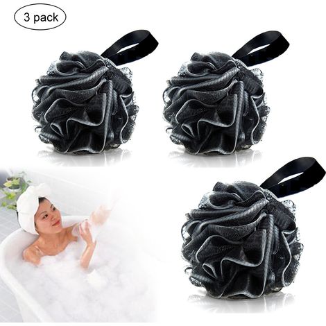 Lot de 3 éponges exfoliantes douche, gants de toilette maille, pouf gommage corps pour hommes et femmes (1/5)