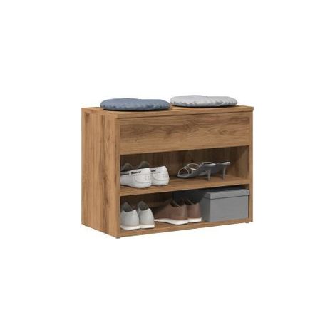 Banc à chaussures en bois Borka L 60 x H 45cm - Compact et Pratique-Marron clair (1/5)