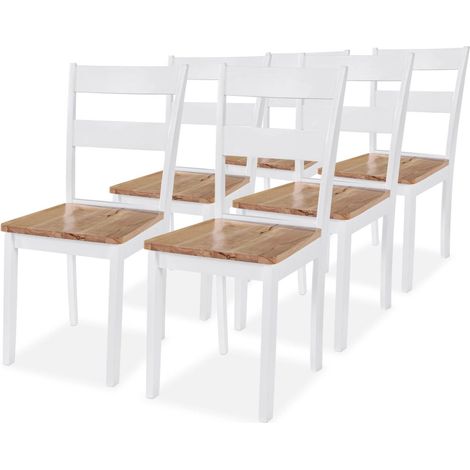 Conjunto de 6 sillas de comedor/cocina de diseño clásico y sencillo en madera de caucho blanca CDS022150