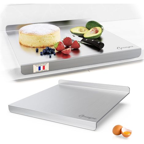 Planche à Découper en Acier Inoxydable, Double face, Protege Plan de Travail Cuisine avec bord d'arrêt, Planche à Pétrir Inox pour Pain et Pizza avec Rebord, Pour Cuisine, Bar, Restaurant (50X70cm) (1/5)