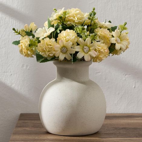 Vase moderne en céramique de 15,2 cm, terre cuite rustique bohème, vase décoratif pour décoration d'intérieur, salon, entrée, mariage, Surface particulaire, blanc (1/5)
