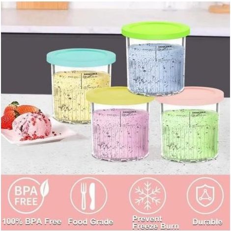 Récipient À Glace - Polycarbonate Alimentaire - Compatible Ninja Creami NC500 NC501 - 13 x 12 cm - Lot De 4 Avec Couvercles