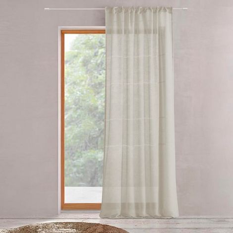 Gardine mit Kräuselgalon Voilage Leinenoptik Beige 140x280cm FUJORA