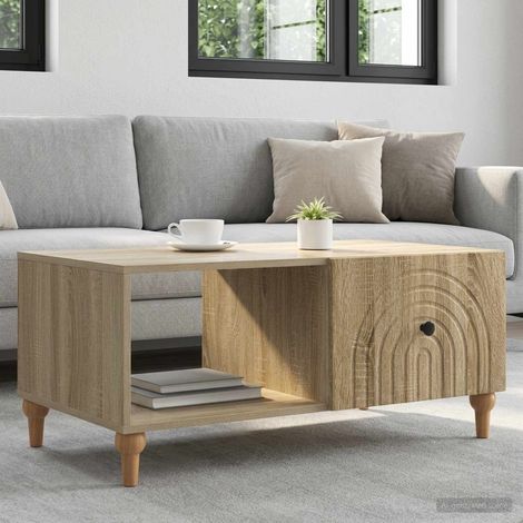 Table basse avec rangement, bois d’ingénierie, chêne sonoma, 90 x 50 x 40 cm - PANGIVO (1/5)