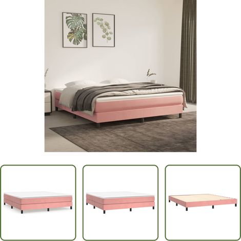 vidaXL Matelas - Cadre de lit à lattes rose 180x200 cm velours (1/5)